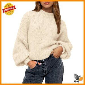 Oversized Lantern Sleeve Pullover Sweater Winter Knit Top